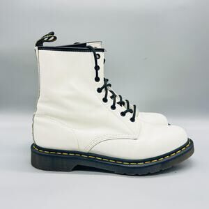 Dr Martens Boots Womens 11 White Leather Combat Lace Up Ankle Boots Docs Shoes
